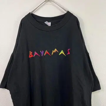 USA제 90s 바하마 싱글 스티치 티셔츠 자수 블랙