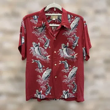 DryBones 초기 택, 물고기 프린트 알로하 셔츠 36/18