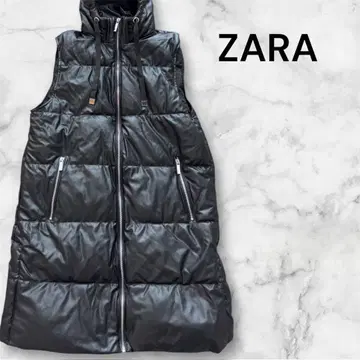 ZARA 충전솜 롱 베스트 후드 부착 M 블랙