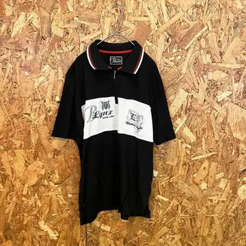BLACK LYNX 반팔 피케 셔츠 하프 지퍼 자수 블랙 화이트