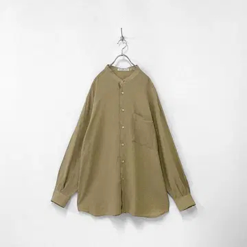 빈티지 80년대 이탈리아제 린넨 밴드 카라 셔츠 노카라 셔츠