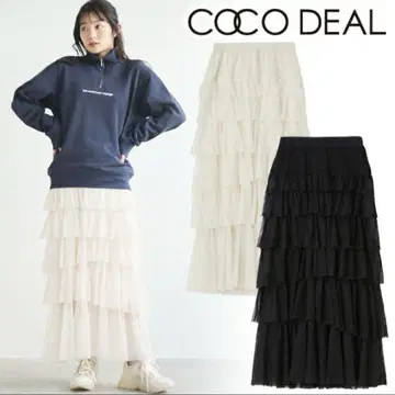 cocodeal 튤 프릴 롱 스커트