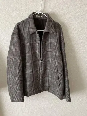 오라리 더블 페이스 체크 지퍼 블루종