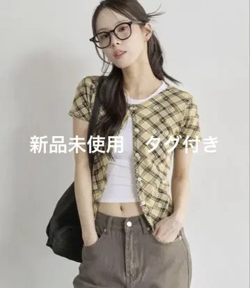 UNE MANSION 데일리 체크 시스루 반팔 가디건