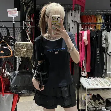 랄프 로렌 폴로 피치 T 헤이세이 y2k 블랙 로고 심플
