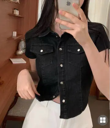 미사용 새상품 크롭 데님 셔츠 상의