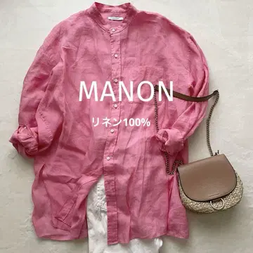 MANON 마농 린넨 셔츠 오버 셔츠 밴드 카라 린넨 S 핑크