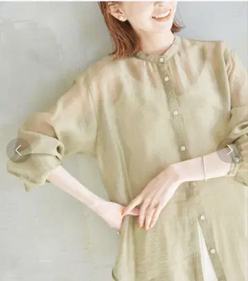 SLOBE IENA 밴드 카라 셔츠 블라우스 그린 계열