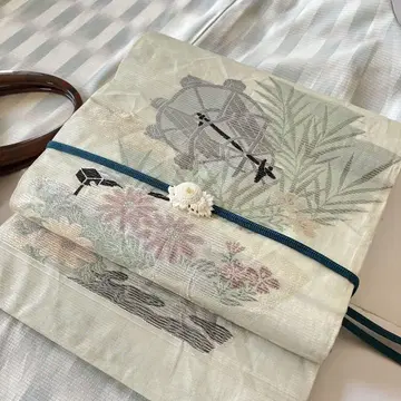 앤티크 여름 오비 명주 마루오비 물가 풍경