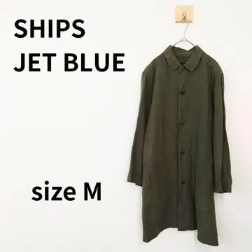 SHIPS JET BLUE 다크 그린 린넨 100% 롱 코트 M