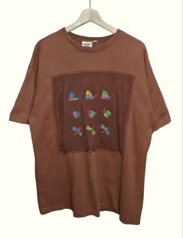 90s USA제 Johnny Was 곤충 자수 패널 티셔츠 원사이즈