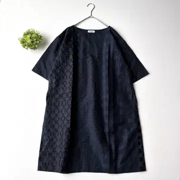 Plantation 오분 소매 튜닉 풀오버 도트 체크 면 혼방