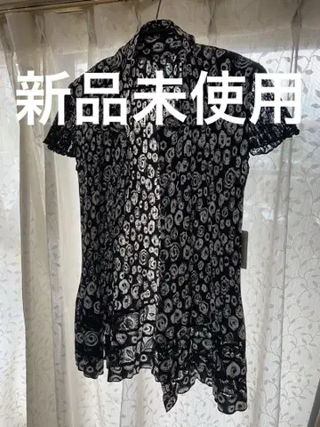 꽃무늬 반팔 가디건 M 사이즈 블랙/화이트