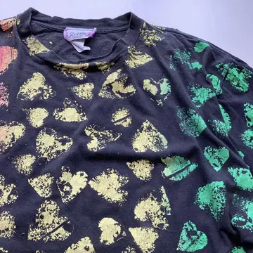 90s USA제 컬러풀 하트 무늬 반팔 티셔츠