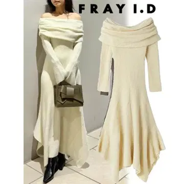 FRAY I.D 프레이 아이디 오프숄더 아지메 헴 니트 원피스