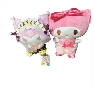 마이멜로디 쿠로미 봉제 인형 2종 세트 봉제 인형 빅 사이즈 리본 포함
