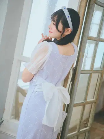 프릴 모노그램 롱 원피스 블루 앙크루즈