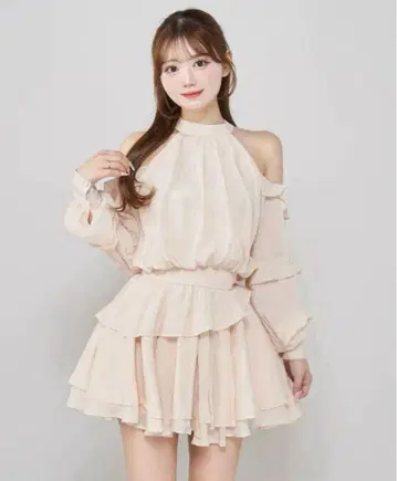 다리치 darich 볼륨 쉬폰 미니 원피스 베이지