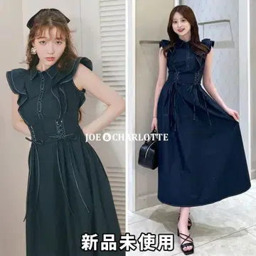 rienda 리엔다 레이스업 프릴 원피스 NVY 네이비 S