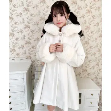 ROJITA 백 리본 후디 코트 화이트
