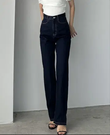 Louere 하이 웨스트 스트레이트 데님 S