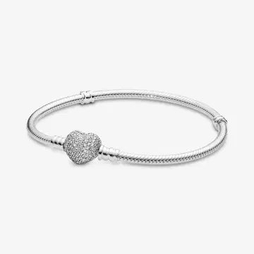 Pandora 스파클링 하트 & 스네이크 체인 블레스 20(약 18cm)