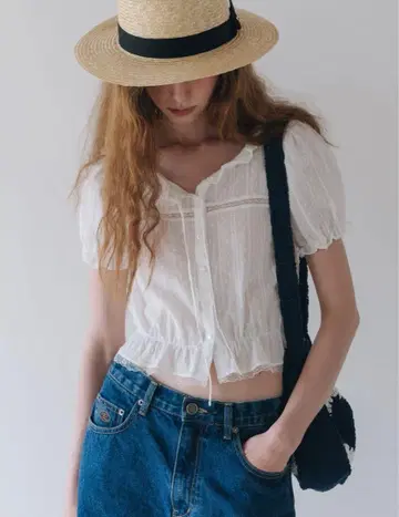 Princess Lace Blouse 화이트 프릴 반팔 블라우스