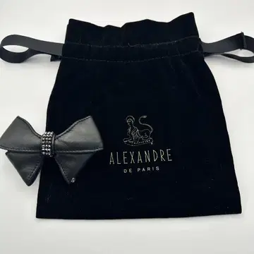 ALEXANDRE DE PARIS 블랙 가죽 리본 머리핀