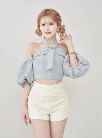 Darich 홀터넥 오프숄더 트위드 상의 SAX