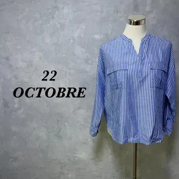 22OCTOBRE 스키퍼 셔츠 스트라이프 블루 화이트 M 3939