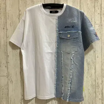 LUXE/R 데님 절개 반팔 티셔츠