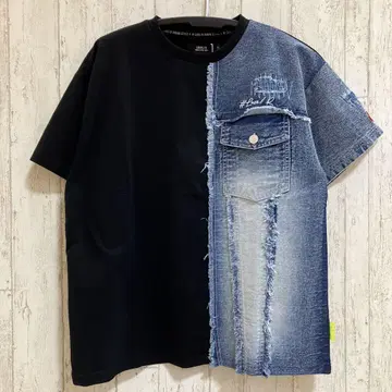 LUXE/R 데님 절개 반팔 티셔츠
