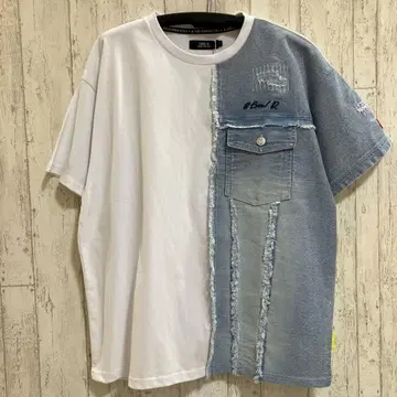 LUXE/R 데님 절개 반팔 티셔츠