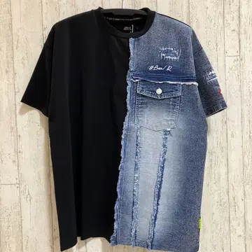 LUXE/R 데님 절개 반팔 티셔츠