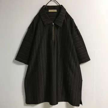 일본제 구제 의류 다크 톤 스트라이프 하프 지퍼 풀오버 셔츠 블랙 브라운