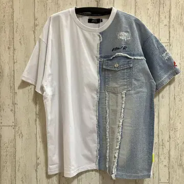 LUXE/R 데님 절개 반팔 티셔츠