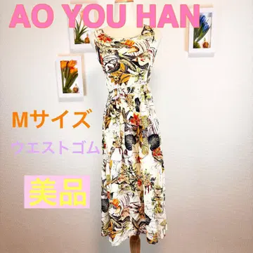 z163 AO YOU HAN 꽃무늬 원피스 M 슬리브리스 올 패턴 화려한