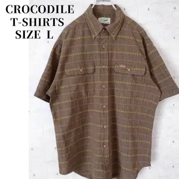 CROCODILE 버튼 다운 셔츠 반팔 올 패턴 브라운 L