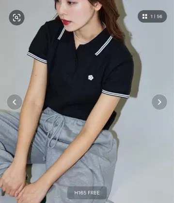 새상품 마리콴트 원포인트 자수 사슴 무늬 피케 셔츠