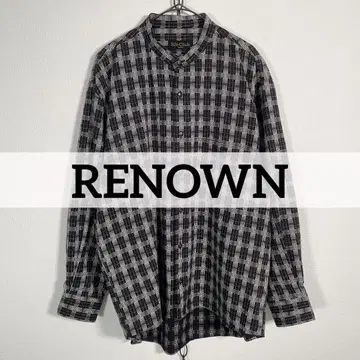 90년대 빈티지 RENOWN 노카라 올 패턴 긴팔 셔츠 레트로 L 사이즈