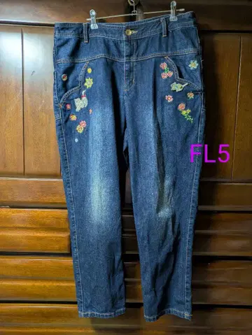 프랑슈리페 FL5 고양이 자수 데님 팬츠 3L 진한 색상
