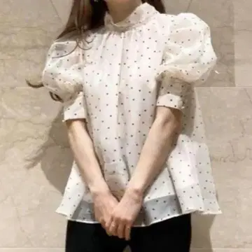 SNIDEL 스나이델 하프 슬리브 오간자 블라우스