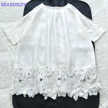 BEARDSLEY 비어즐리 린넨 밑단 레이스 컷워크 린넨 꽃무늬