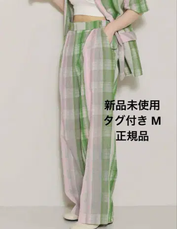 아메리 체크 자수 스트레이트 팬츠