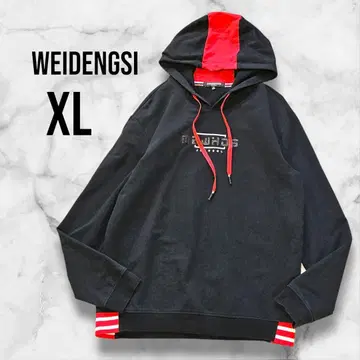 오버 사이즈 후드티 풀오버 블랙 레드 악센트 XL
