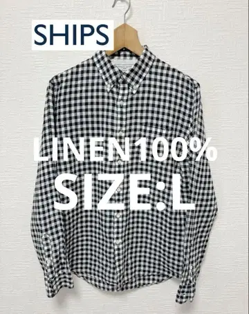 SHIPS 체크 무늬 린넨 셔츠 L 사이즈