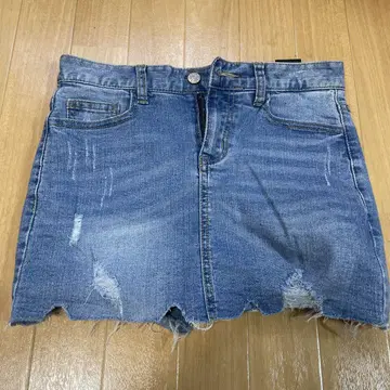 데님 미니 스커트 S 라이트 블루 데미지 가공