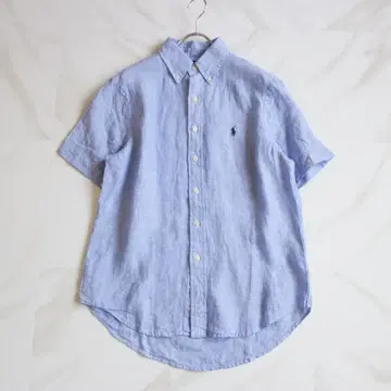RALPH LAUREN 린넨 반팔 셔츠 S 사이즈 스카이블루 포니 자수