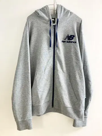 New Balance 그레이 후드 부착 풀 집업 후드티