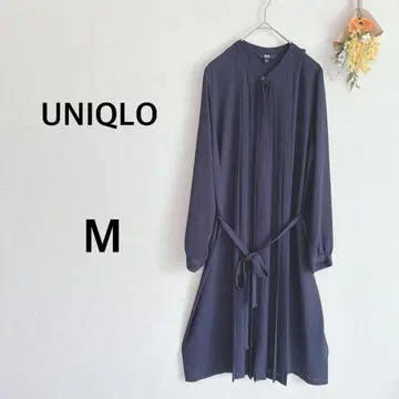 유니클로 UNIQLO 티셔츠 원피스 긴팔 플리츠 네이비 M